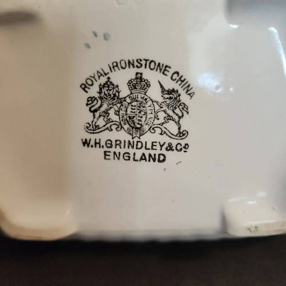 Vtg Royal Ironstone China England-W. H. Grindley Gravy Boat Roses Copper Luster